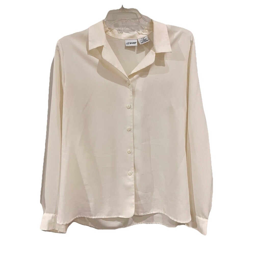 Liz Baker Button Up Women’s Polyester Dress Shirt Sz 14 Cream